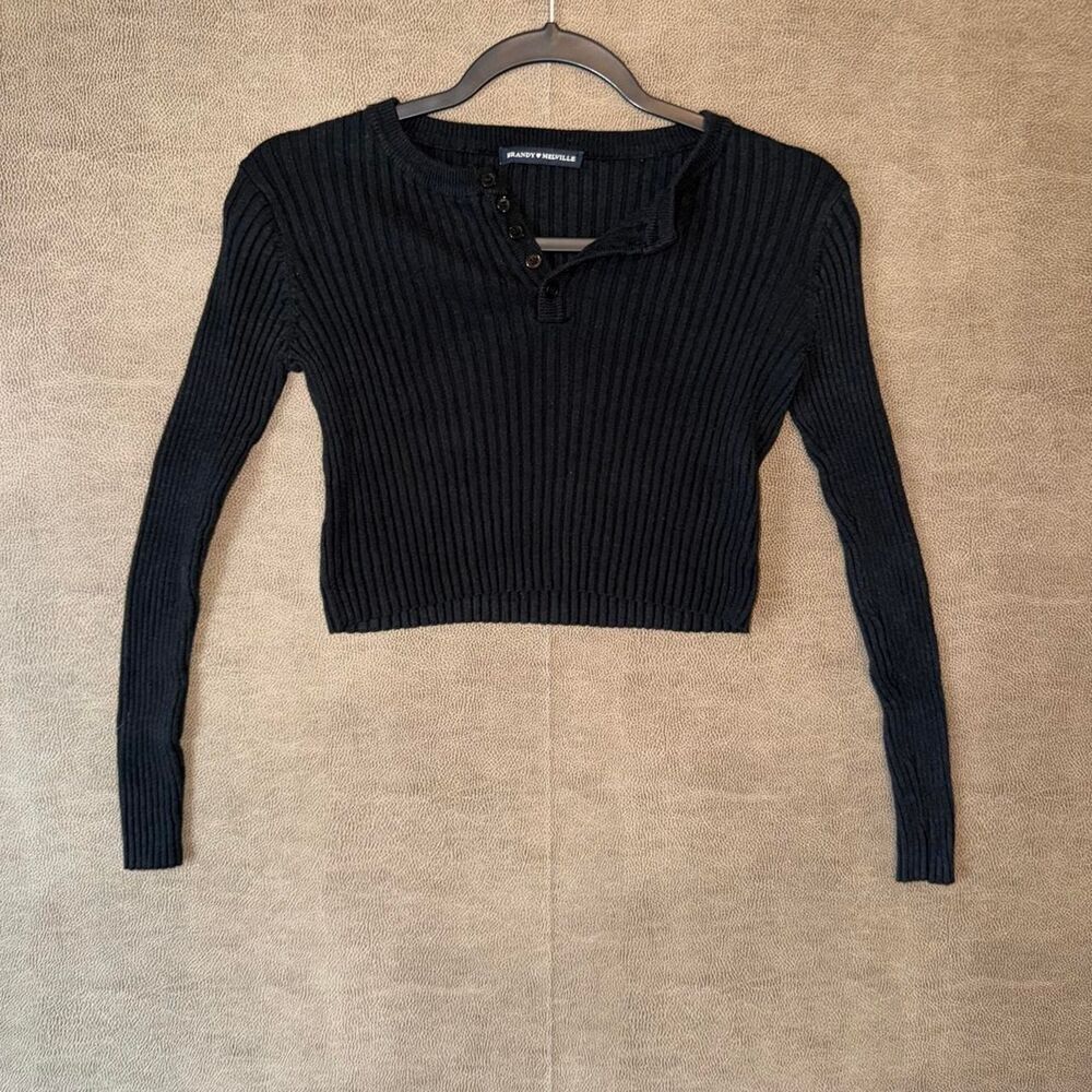 Brandy Melville black ribbed knit cropped long sleeve top